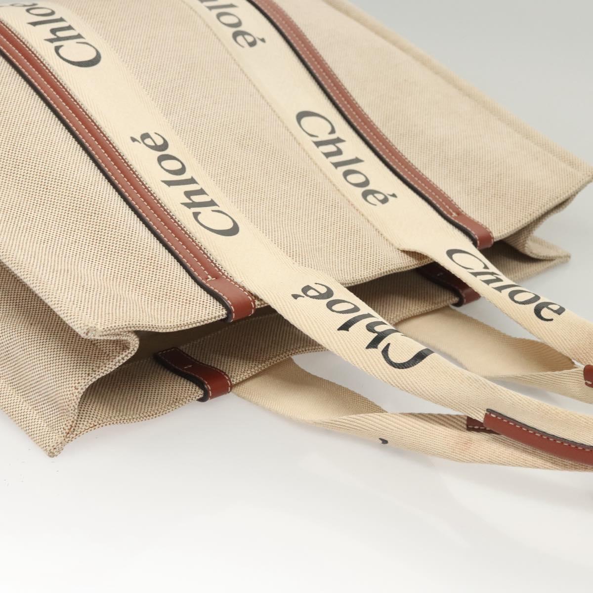 Chloe Woody Large Tote Bag – Beige Canvas