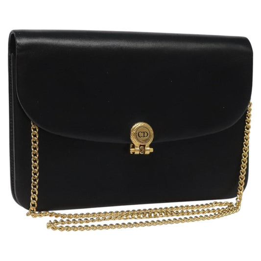 Christian Dior Chain Shoulder Bag – Black Leather Gold