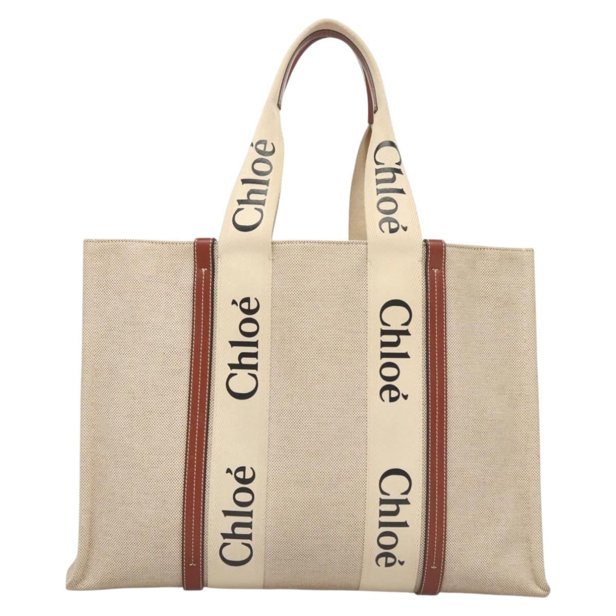 Chloe Woody Large Tote Bag – Beige Canvas