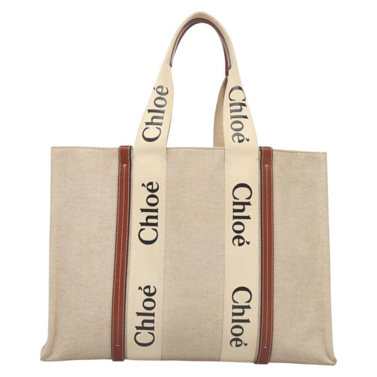 Chloe Woody Large Tote Bag – Beige Canvas