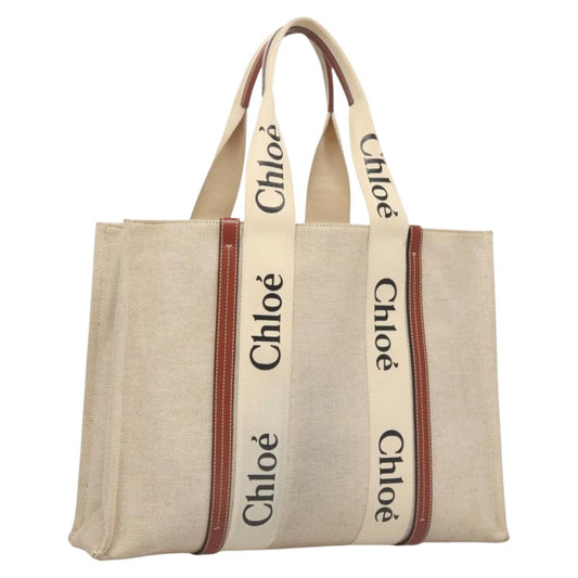Chloe Woody Large Tote Bag – Beige Canvas