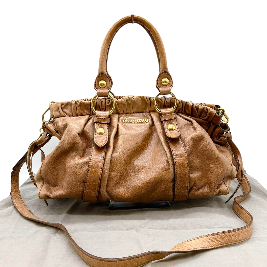 MIU MIU VITELLO LUX SHINE BAG BROWN LEATHER