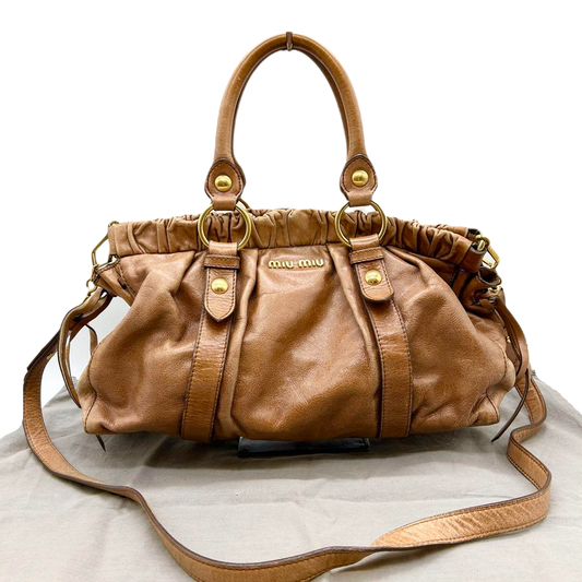 MIU MIU VITELLO LUX SHINE BAG BROWN LEATHER