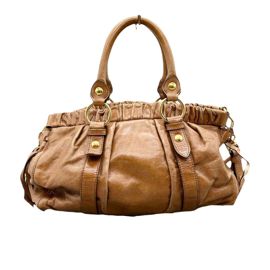 MIU MIU VITELLO LUX SHINE BAG BROWN LEATHER