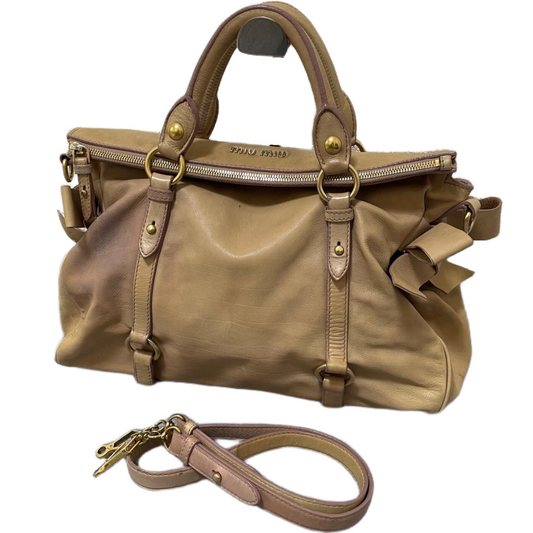 Vintage Miu Miu Bow Bag - Beige Leather