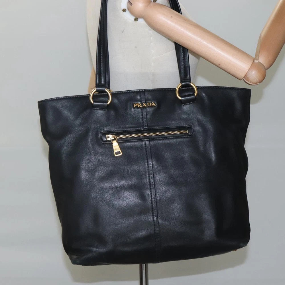 PRADA TOTE BAG BLACK LEATHER