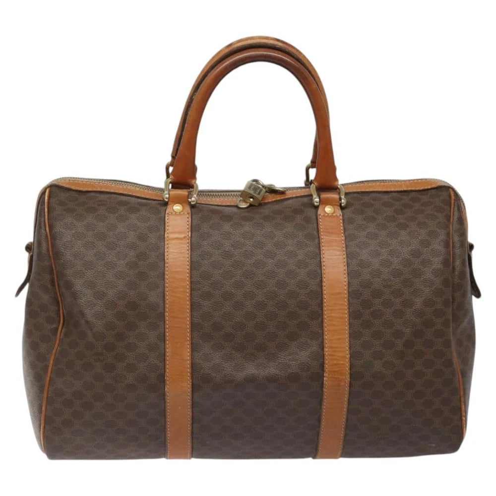 CELINE BOSTON BAG MACADAM CANVAS BROWN