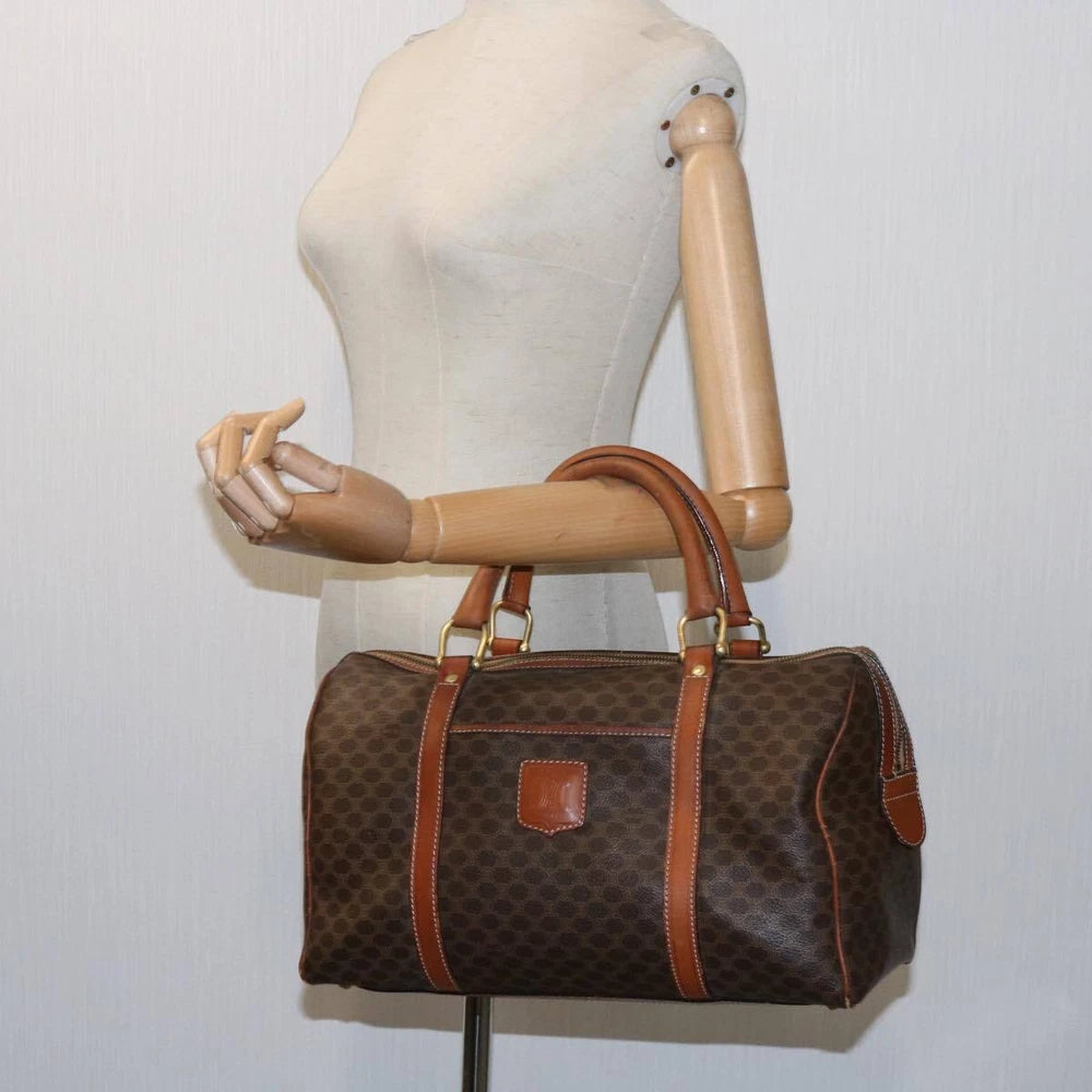CELINE BOSTON BAG MACADAM CANVAS BROWN