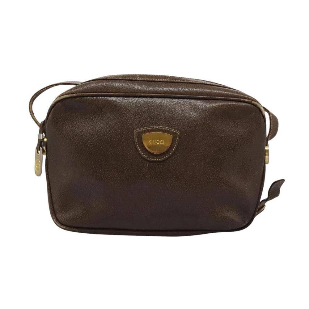 VINTAGE GUCCI SHOULDER BAG BROWN LEATHER