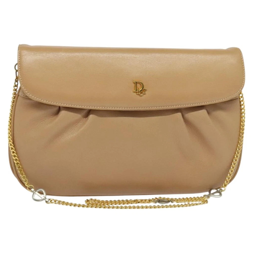Christian Dior Chain Shoulder Bag - Beige Leather