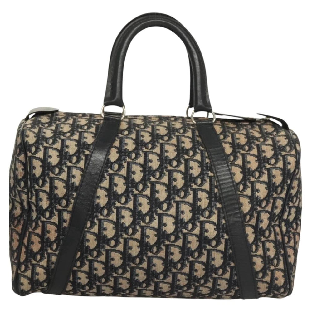 Vintage navy Dior Boston Bag made of Trotter Canvas, size 30 with black leather straps, produced in France