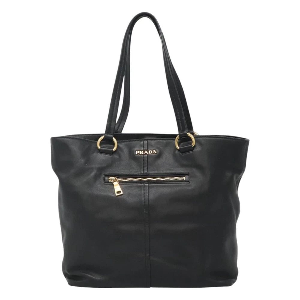 PRADA TOTE BAG BLACK LEATHER