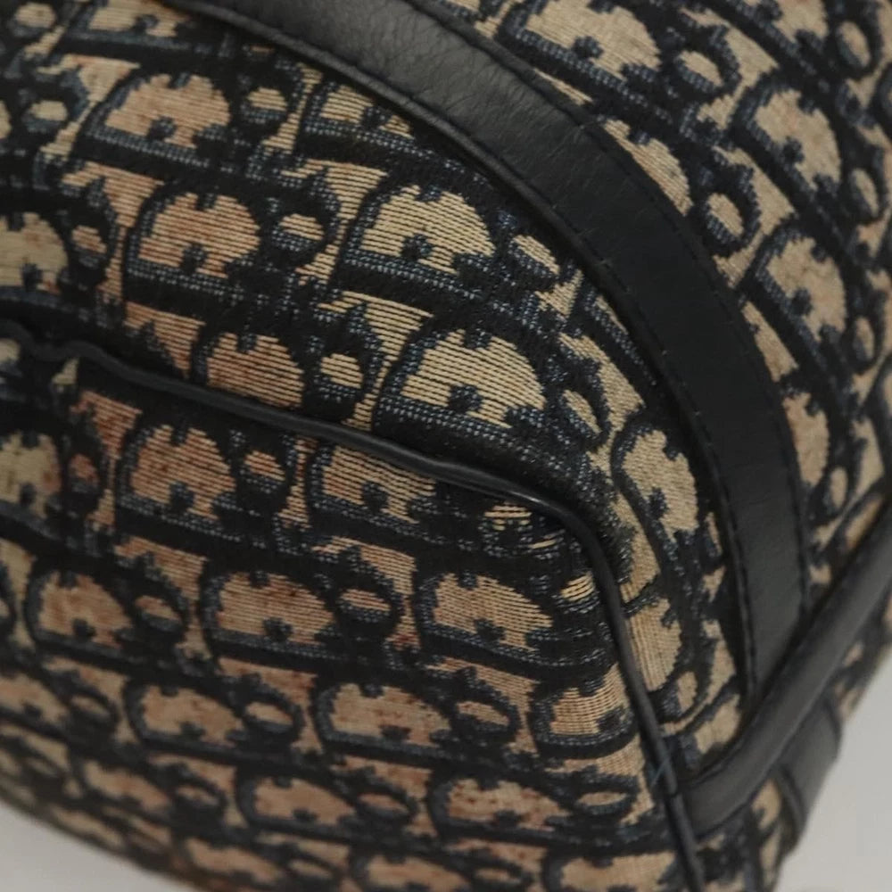 Dior Boston Bag vintage in navy Trotter Canvas with signature print detail, side view, size 30.