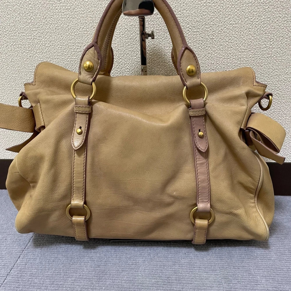 Vintage Miu Miu Bow Bag - Beige Leather