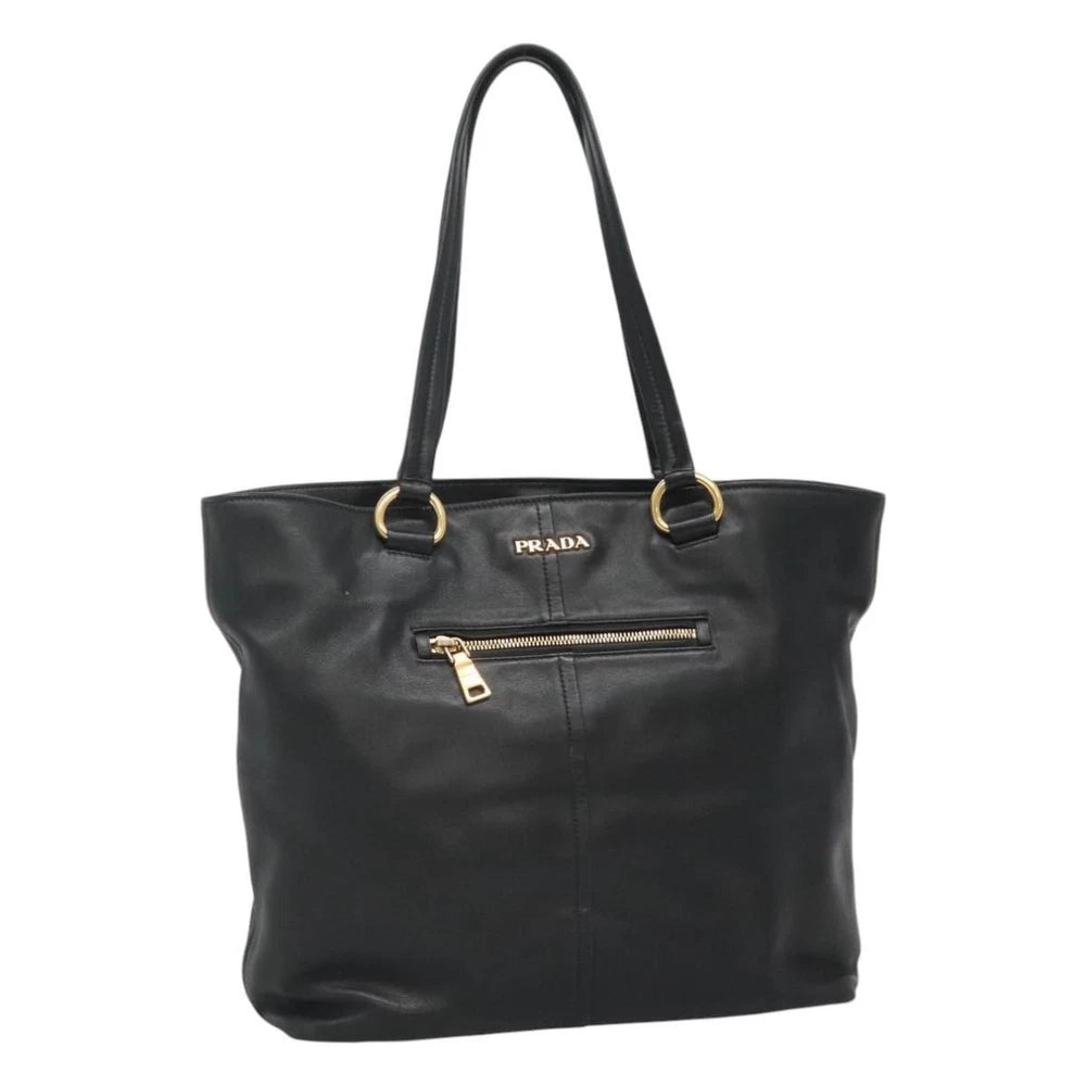 PRADA TOTE BAG BLACK LEATHER