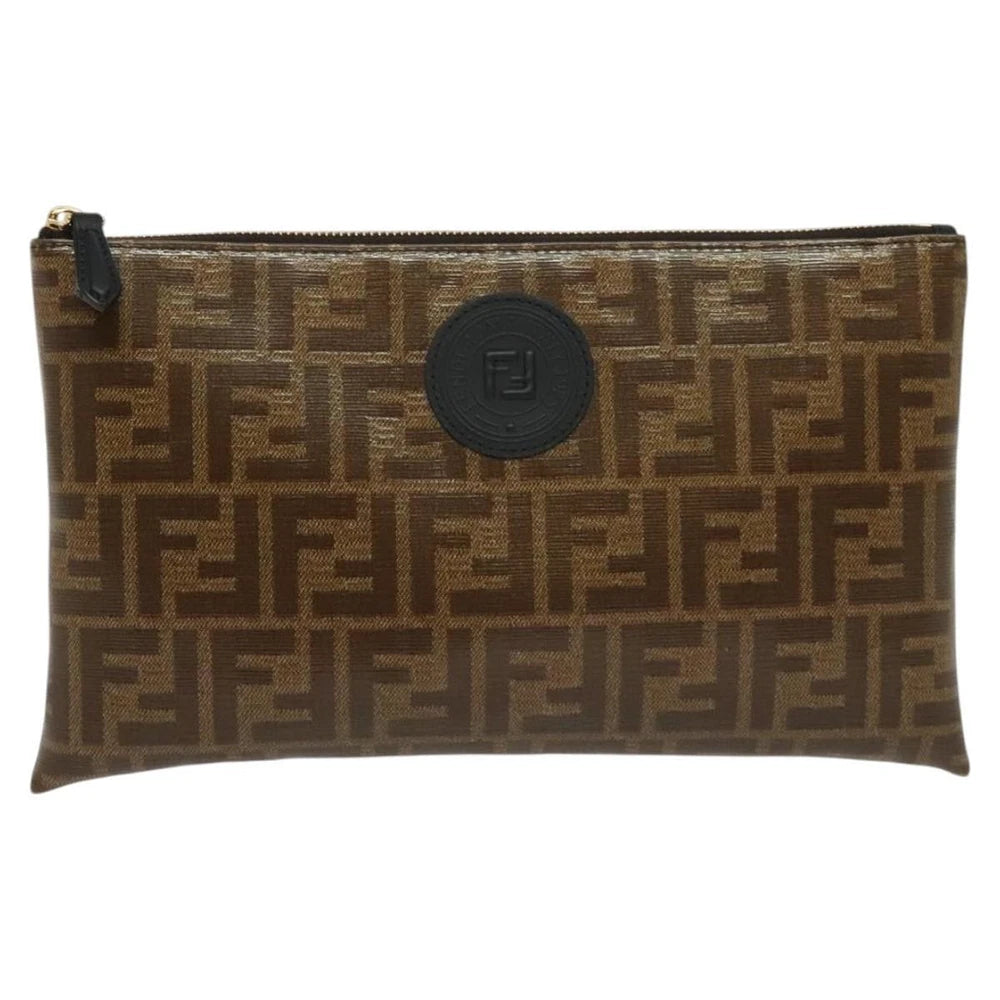 VINTAGE FENDI CLUTCH ZUCCA CANVAS BROWN
