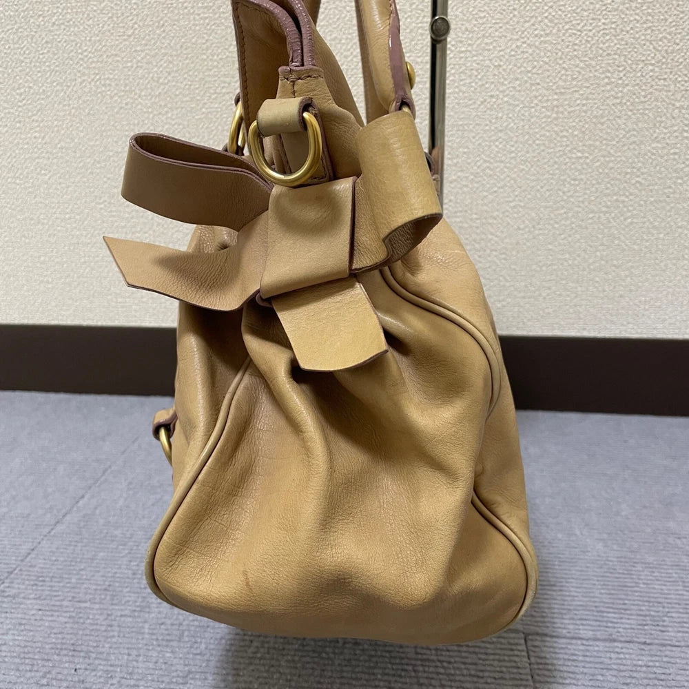 Vintage Miu Miu Bow Bag - Beige Leather
