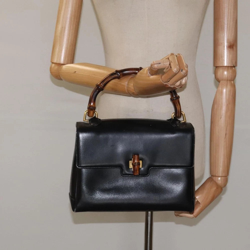 GUCCI BAMBOO BAG BLACK LEATHER