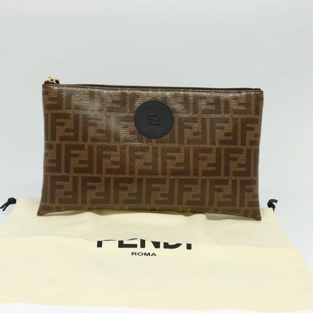 VINTAGE FENDI CLUTCH ZUCCA CANVAS BROWN