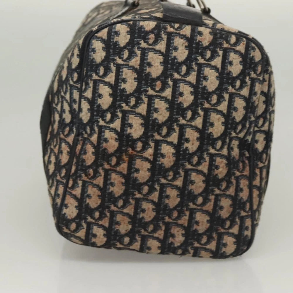 Dior Boston Bag vintage in navy Trotter Canvas, featuring iconic logo design, measured B31cm H18cm D16cm.