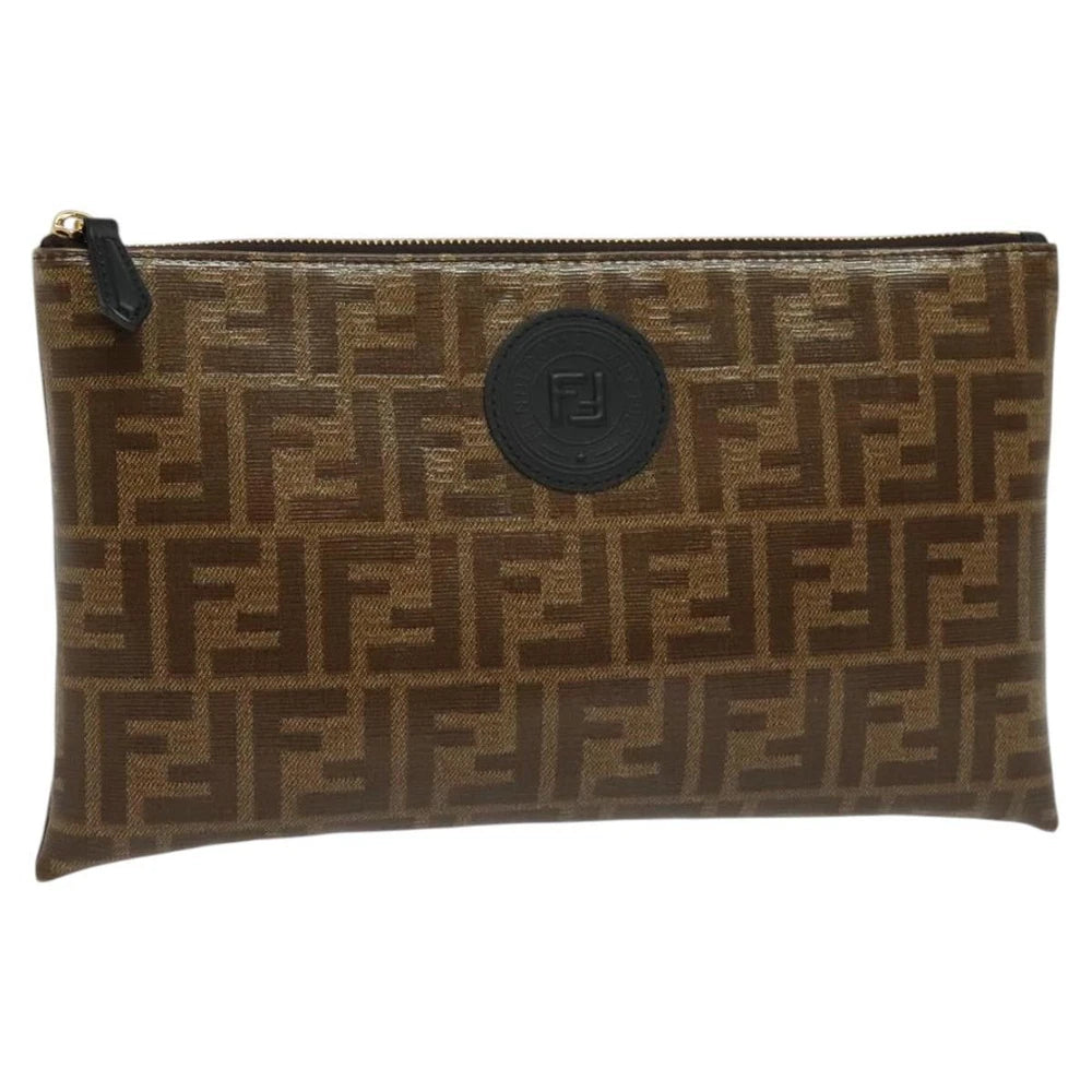 VINTAGE FENDI CLUTCH ZUCCA CANVAS BROWN