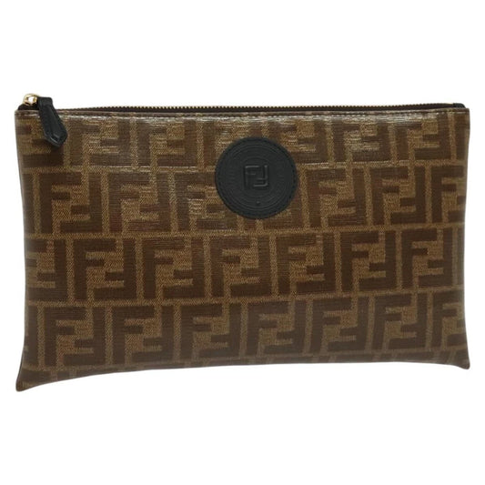VINTAGE FENDI CLUTCH ZUCCA CANVAS BROWN