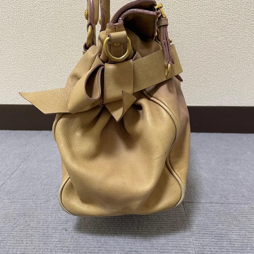 Vintage Miu Miu Bow Bag - Beige Leather