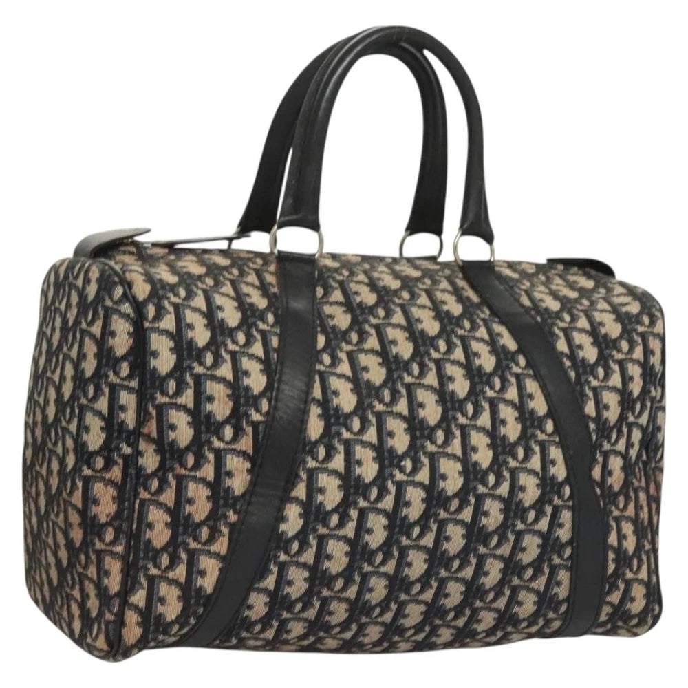 Dior Boston Bag vintage in navy Trotter Canvas, stylish handbag with leather details, dimensions: B31cm H18cm D16cm.