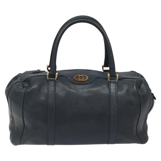 GUCCI HANDBAG NAVY LEATHER - VINTAGE