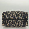 Dior Boston Bag vintage in navy Trotter Canvas, showing the bottom view and iconic Dior pattern.