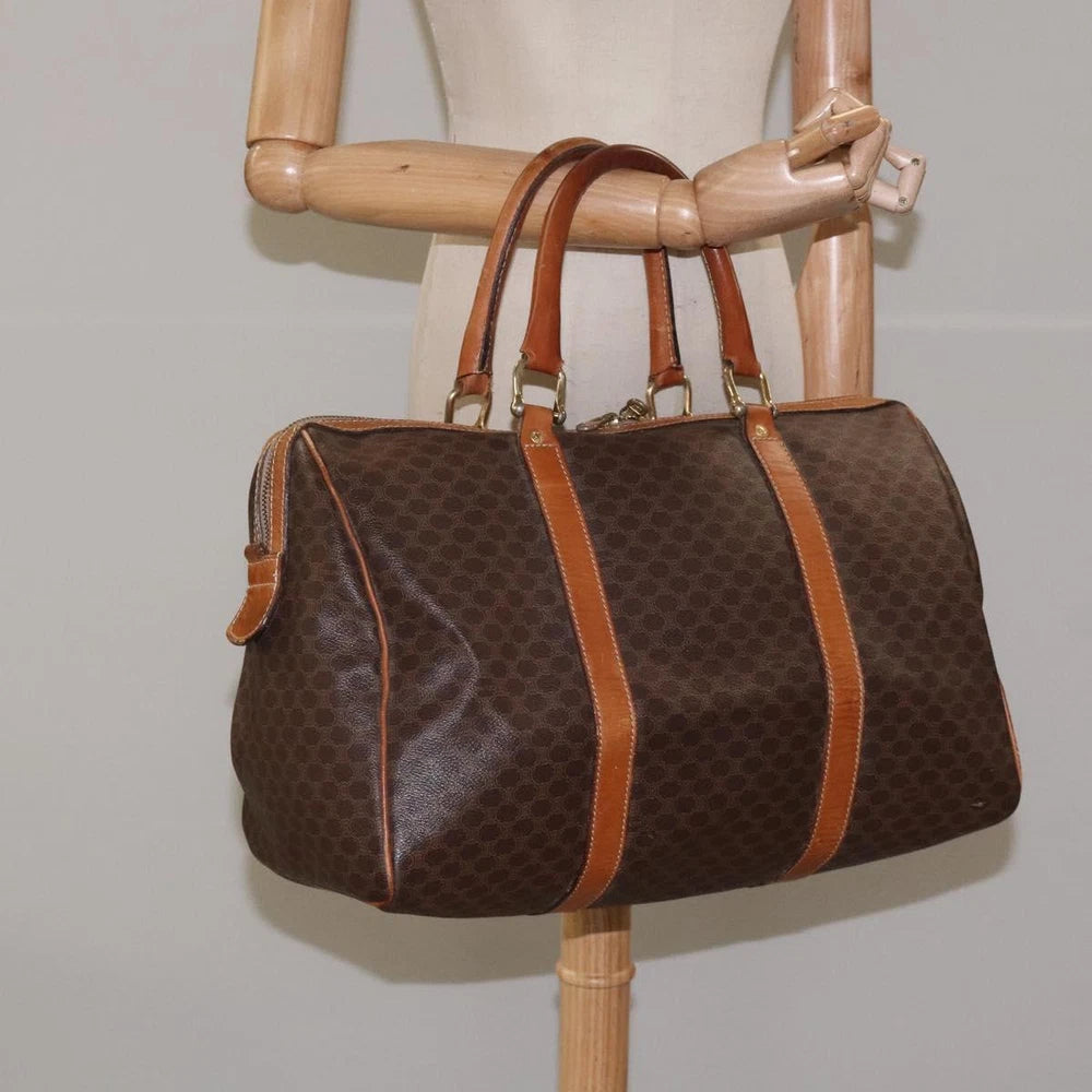 CELINE BOSTON BAG MACADAM CANVAS BROWN
